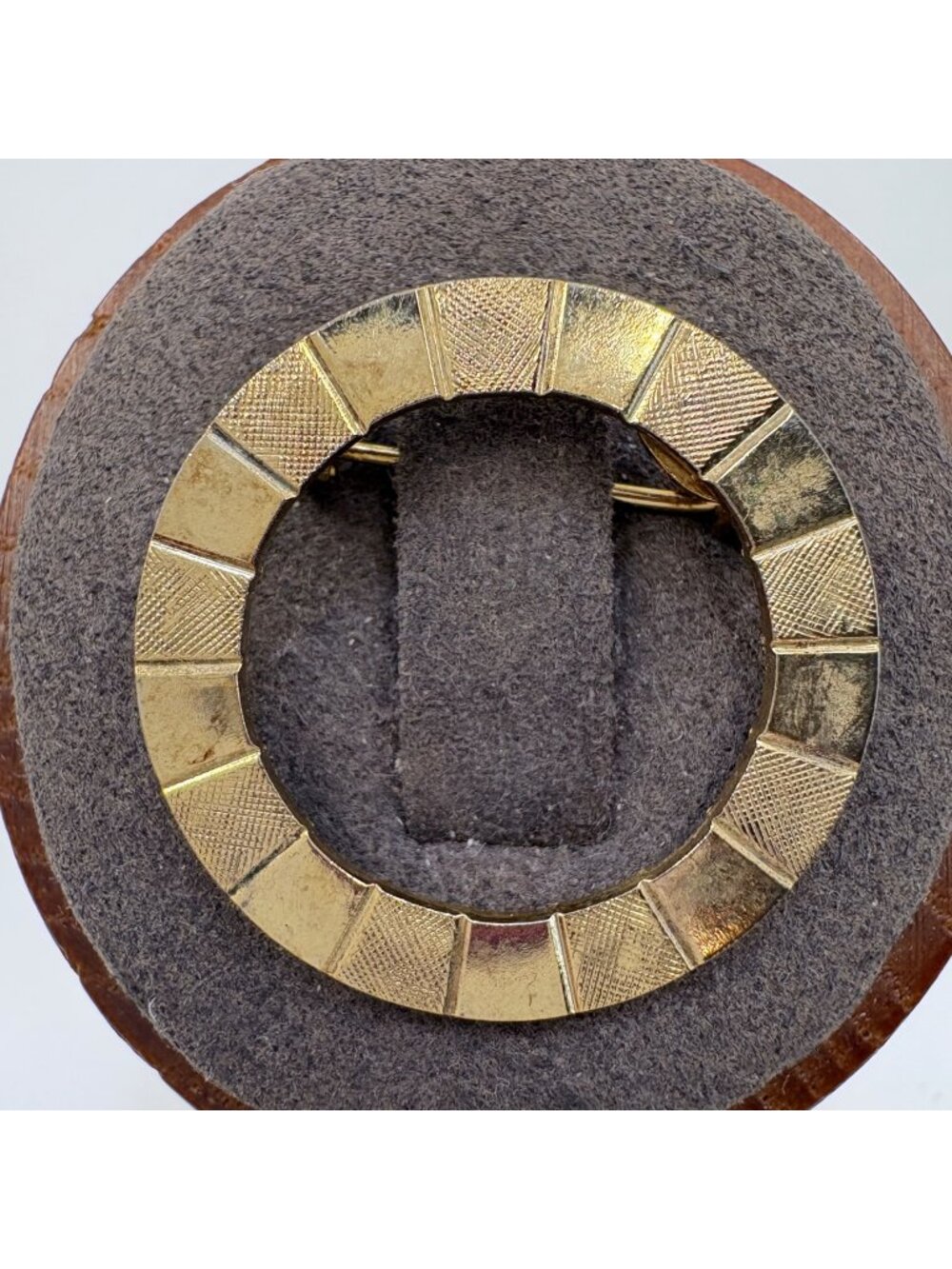 Textured Design Circle Pin Brooch Gold Over Sterling Silver 925 One Size